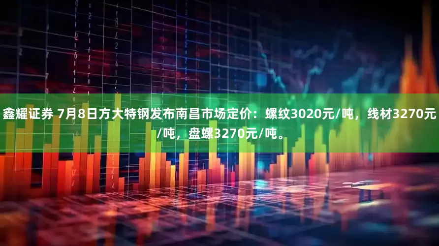 鑫耀证券 7月8日方大特钢发布南昌市场定价：螺纹3020元/吨，线材3270元/吨，盘螺3270元/吨。